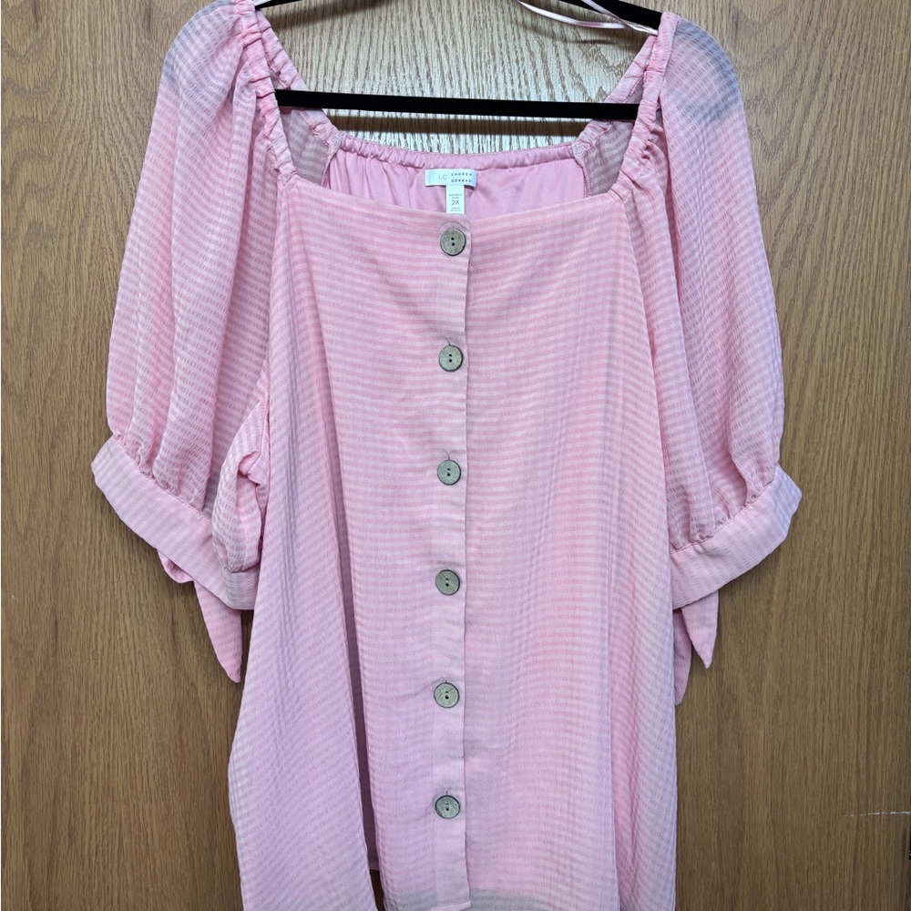 Lauren Conrad Pink Button-Down Blouse